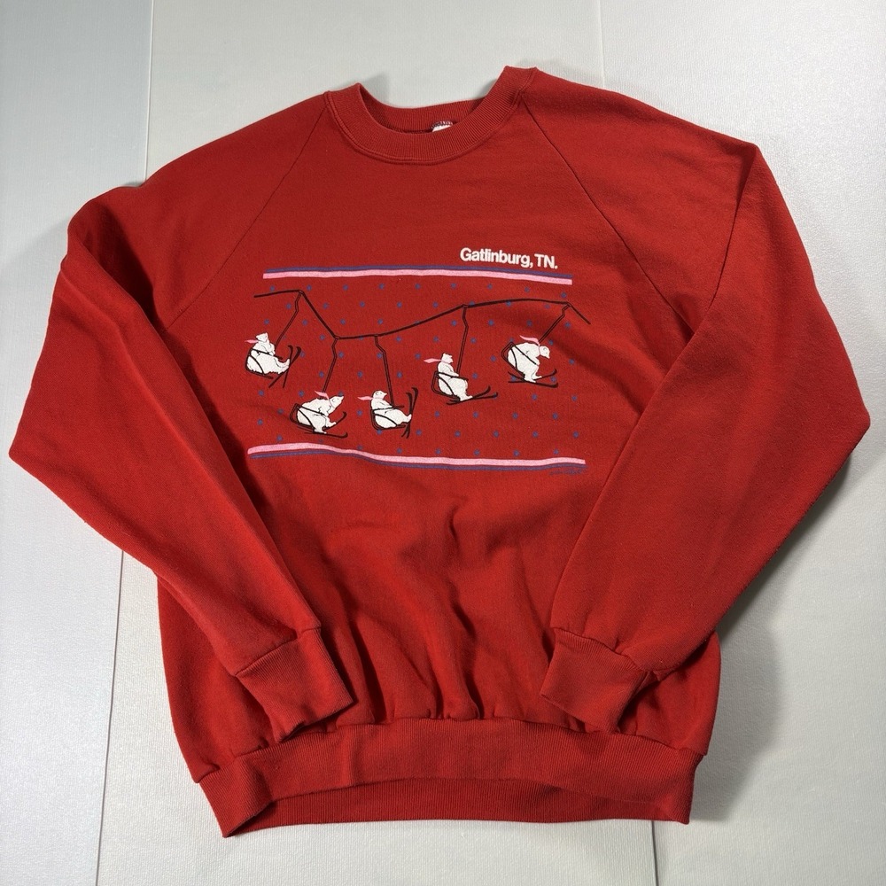Vintage Gatlinburg TN Ski Lift Polar Bear Sweatshirt Jerzees Russell USA Red